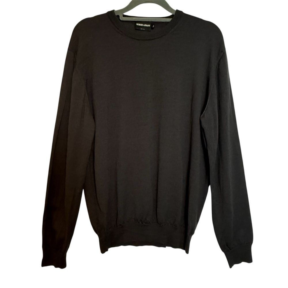 Giorgio Armani Fine Gauge Knit Sweater Dark Gray Size L Quiet Luxury Minimalist